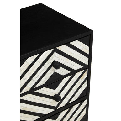 Fusion Black and White Bone Inlay 3 Drawer Chest