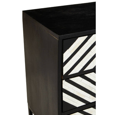 Fusion Black and White Bone Inlay 3 Drawer Chest