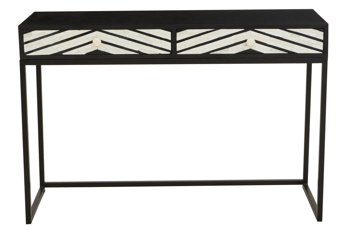 Fusion Black and White Bone Inlay Console Table with 2 Drawers