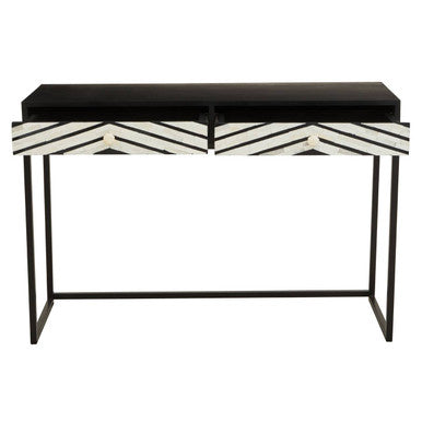 Fusion Black and White Bone Inlay Console Table with 2 Drawers