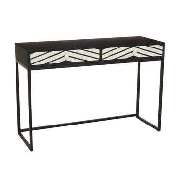 Fusion Black and White Bone Inlay Console Table with 2 Drawers