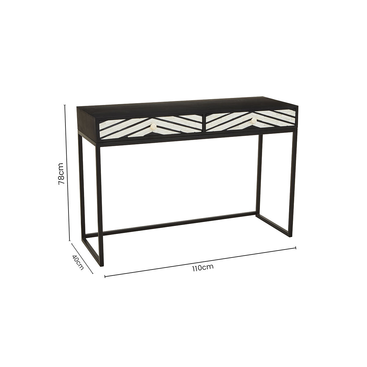 Fusion Black and White Bone Inlay Console Table with 2 Drawers