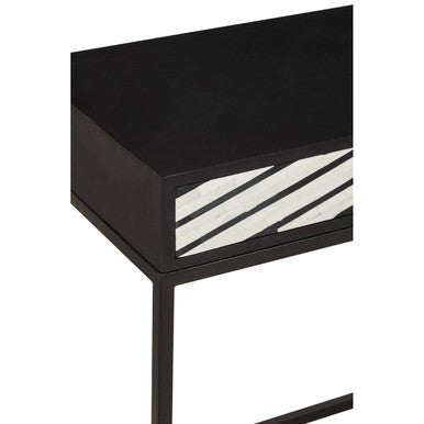 Fusion Black and White Bone Inlay Console Table with 2 Drawers