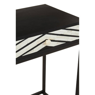 Fusion Black and White Bone Inlay Console Table with 2 Drawers