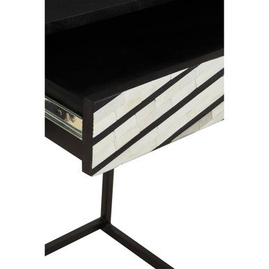Fusion Black and White Bone Inlay Console Table with 2 Drawers