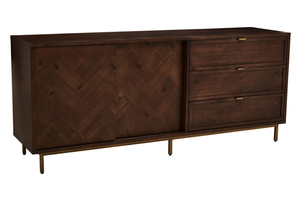 Brando Acacia Veneer Sideboard with Antique Brass Finish Legs