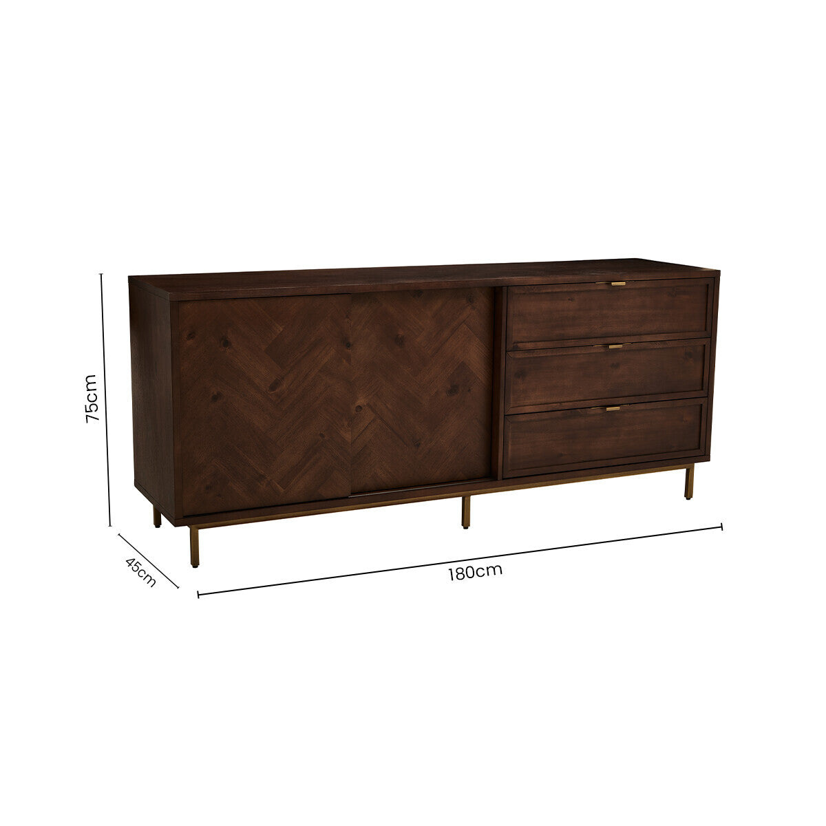 Brando Acacia Veneer Sideboard with Antique Brass Finish Legs