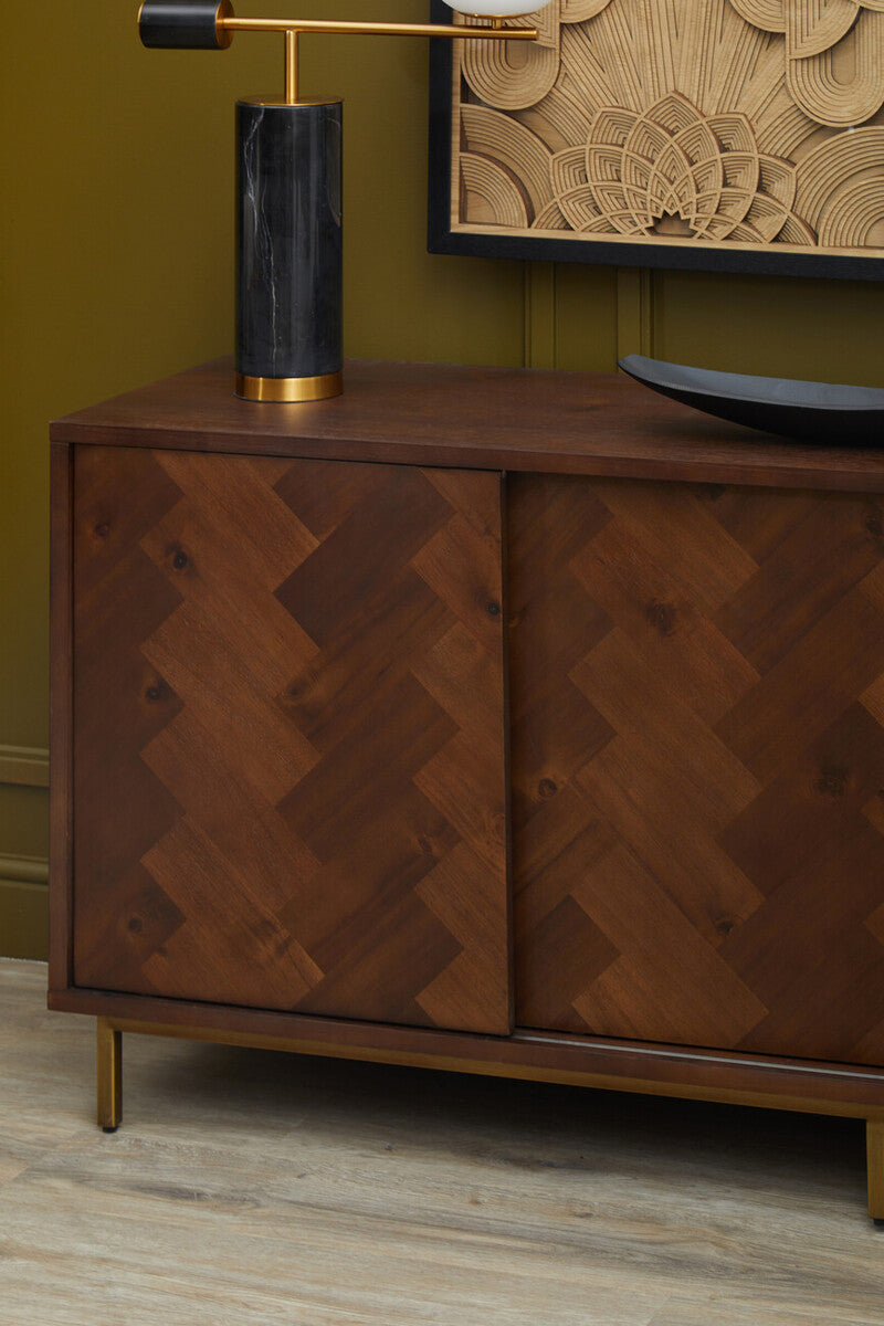 Brando Acacia Veneer Sideboard with Antique Brass Finish Legs