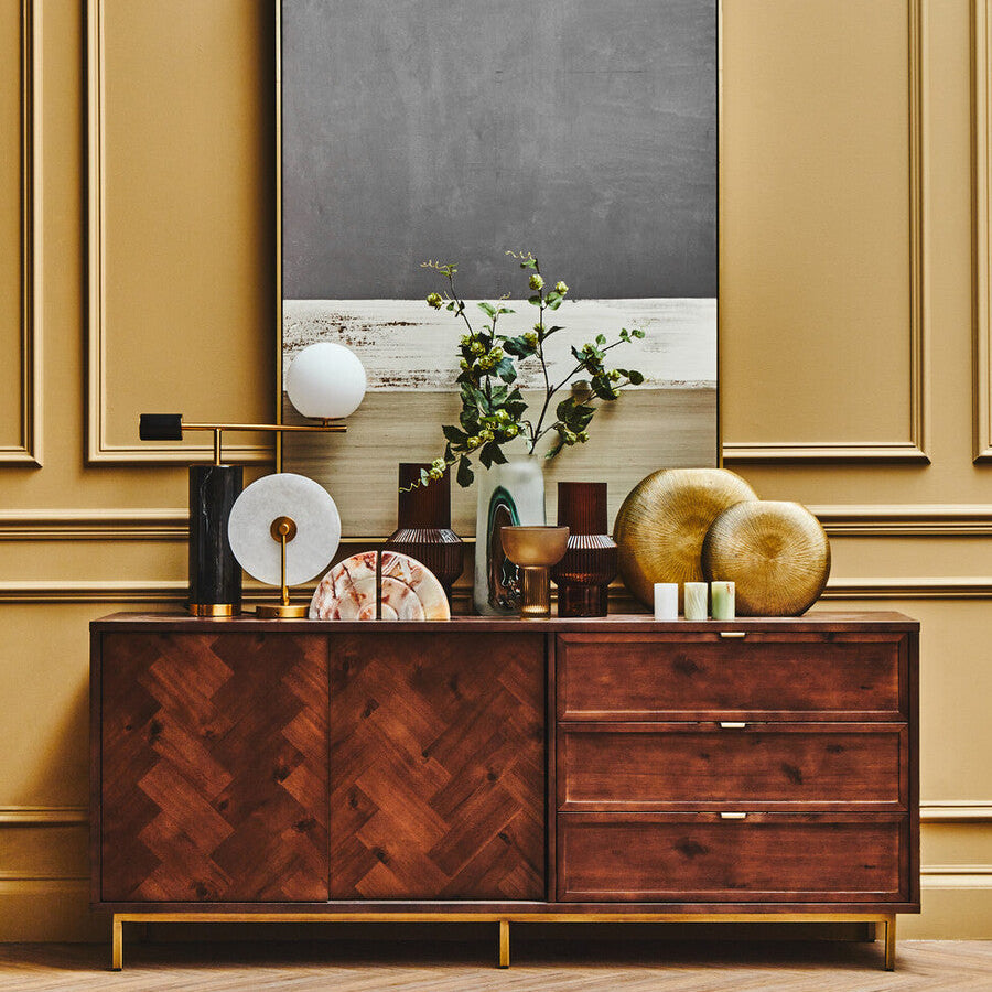 Brando Acacia Veneer Sideboard with Antique Brass Finish Legs