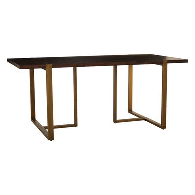 Acacia Veneer Dining Table with Antique Brass Finish Legs