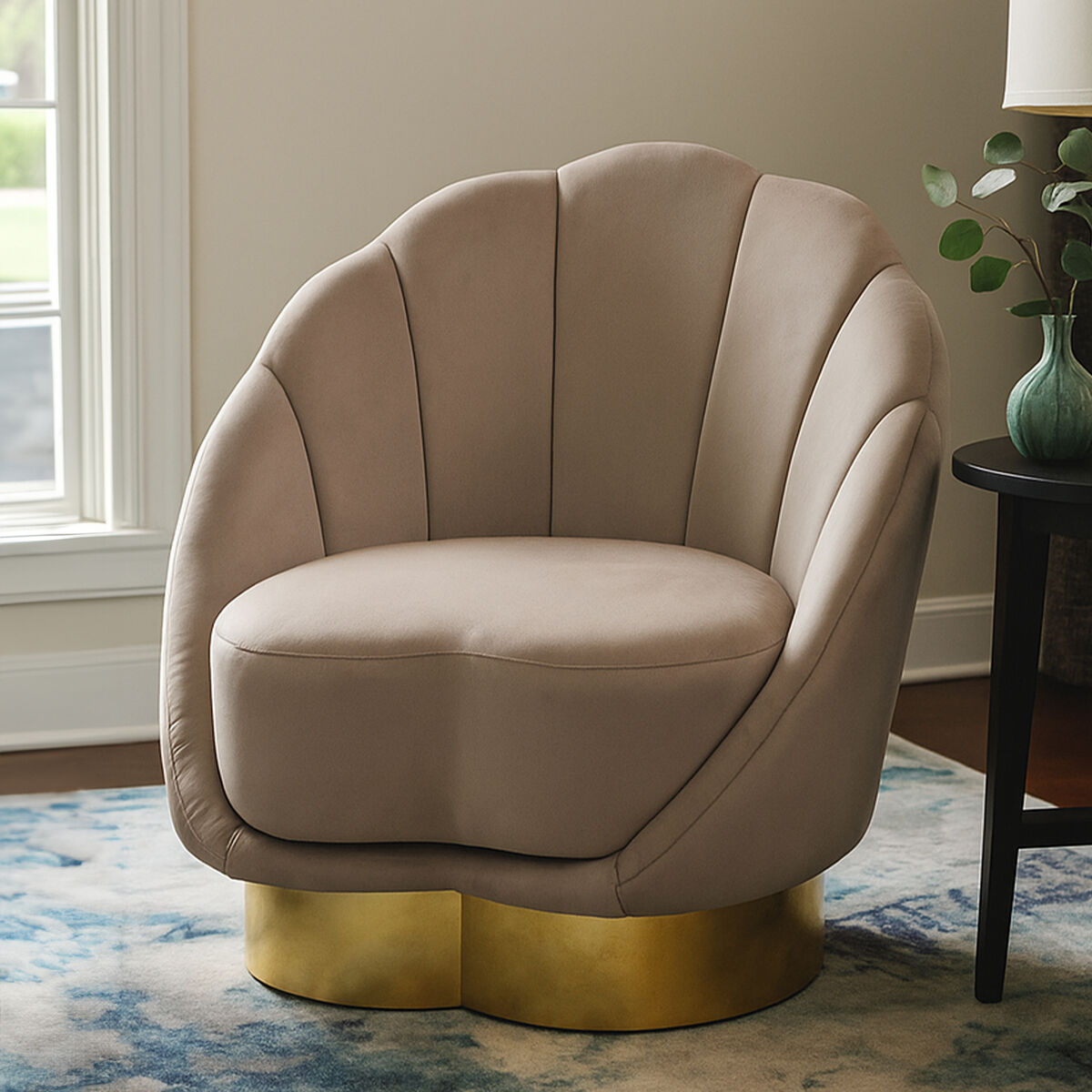 Biarritz Mink Velvet Chair with Gold Finish Base