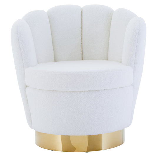 Biarritz Off White Boucle Scalloped Swivel Chair with Gold Base