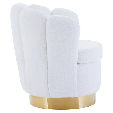 Biarritz Off White Boucle Scalloped Swivel Chair with Gold Base