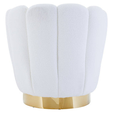 Biarritz Off White Boucle Scalloped Swivel Chair with Gold Base