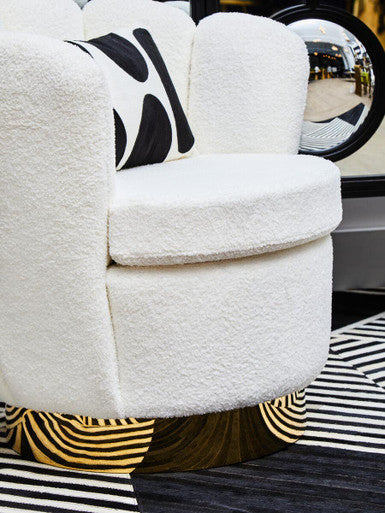 Biarritz Off White Boucle Scalloped Swivel Chair with Gold Base
