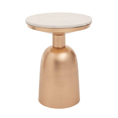 Amira White Marble Small Side Table with Gold Finish Base
