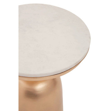 Amira White Marble Small Side Table with Gold Finish Base