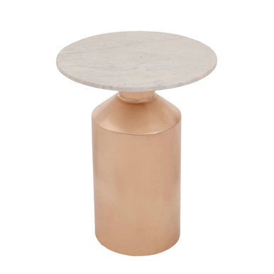 Amira White Marble Large Side Table with Gold Finish Base