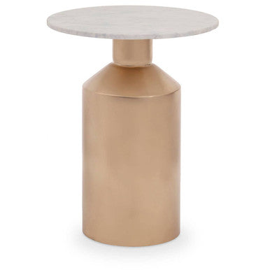 Amira White Marble Large Side Table with Gold Finish Base