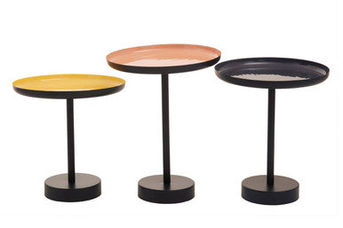Amira Gold and Black Enamel Set of 3 Tray Side Tables