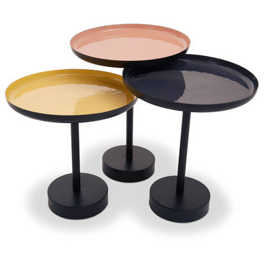 Amira Gold and Black Enamel Set of 3 Tray Side Tables
