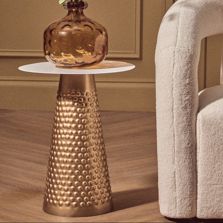 Amira White and Gold Finish Side Table