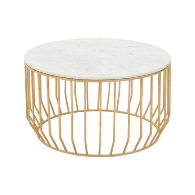Pali White Marble and Gold Finish Round Coffee Table