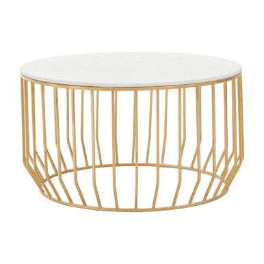 Pali White Marble and Gold Finish Round Coffee Table