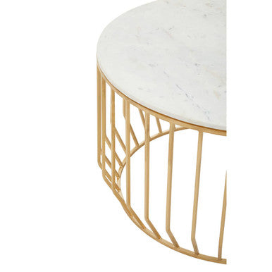 Pali White Marble and Gold Finish Round Coffee Table