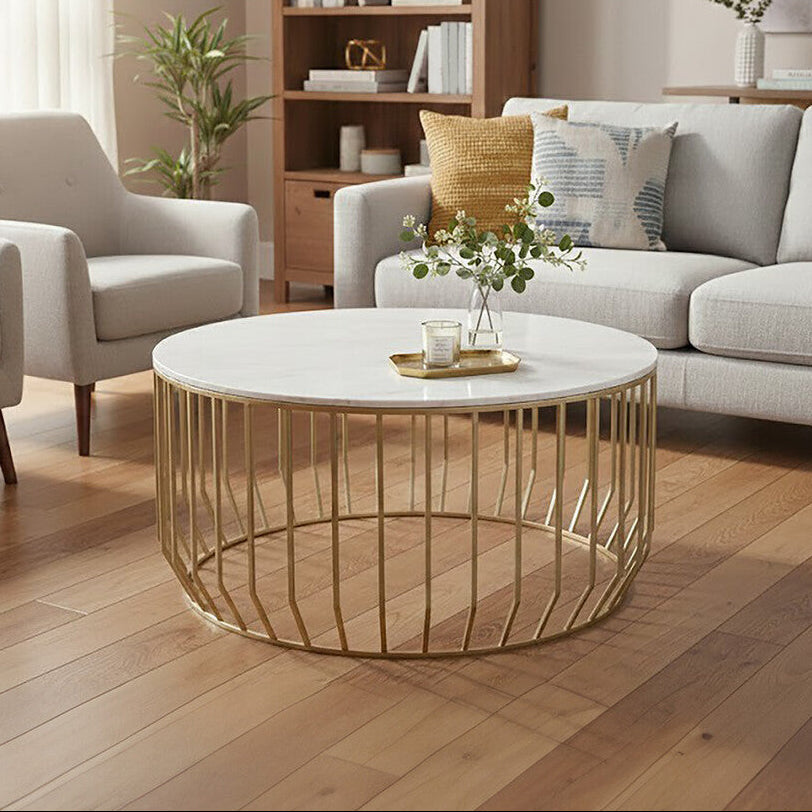 Pali White Marble and Gold Finish Round Coffee Table