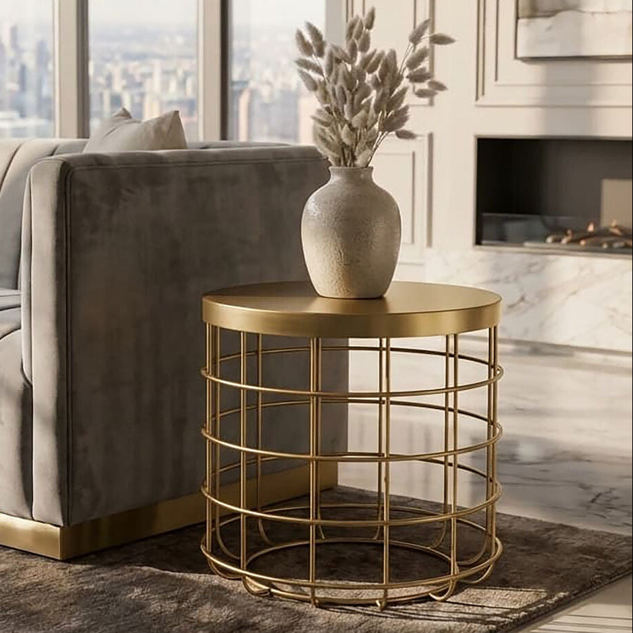 Pali Gold Finish Cage Design Side Table