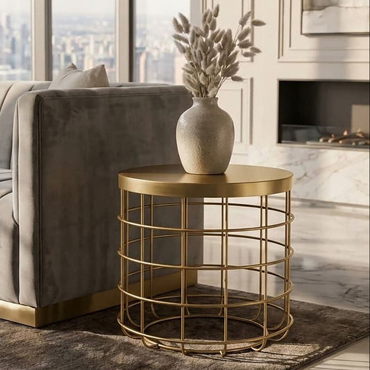 Pali Gold Finish Cage Design Side Table