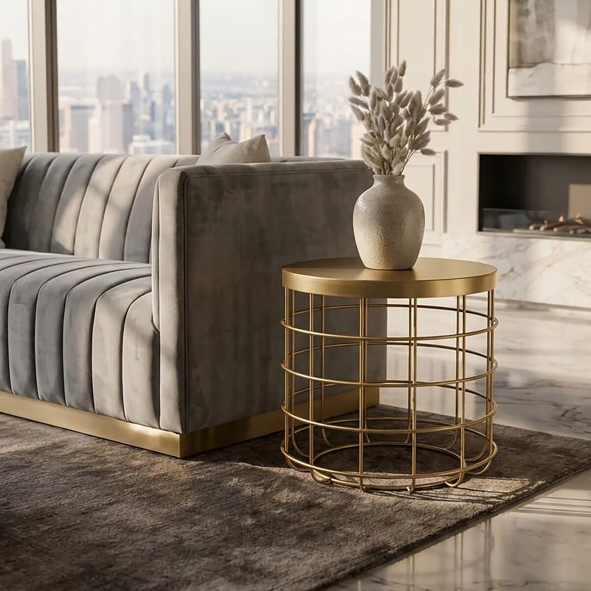 Pali Gold Finish Cage Design Side Table