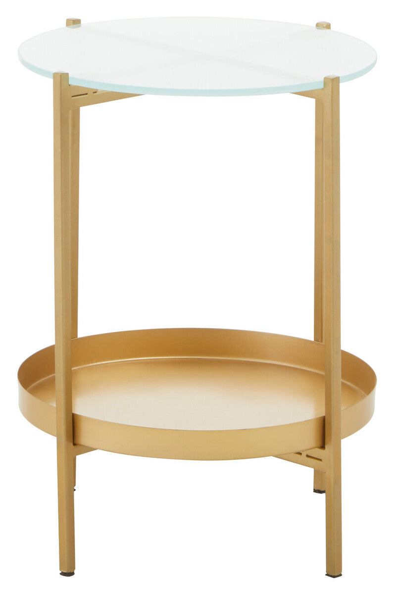 Pali Clear Glass and Gold Finish 2 Tier Side Table