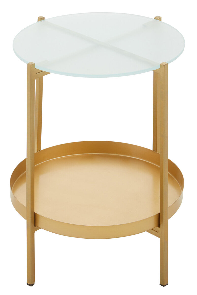 Pali Clear Glass and Gold Finish 2 Tier Side Table