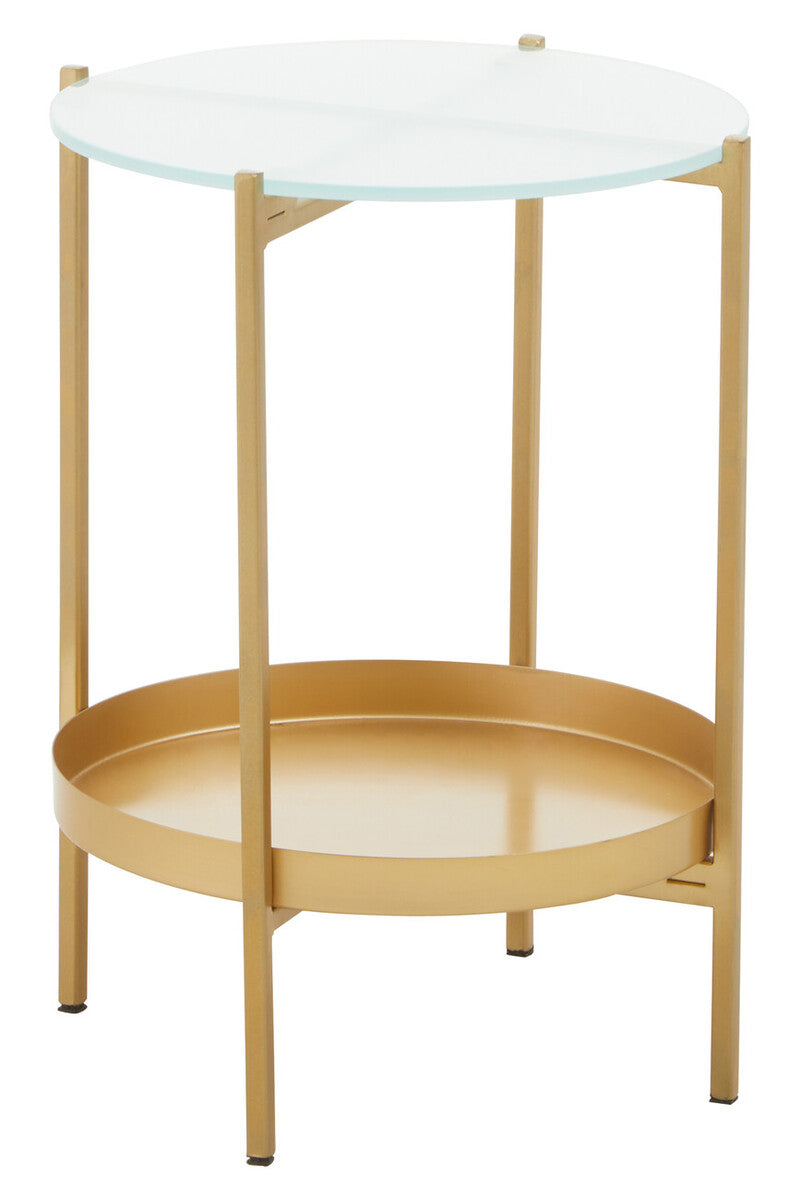 Pali Clear Glass and Gold Finish 2 Tier Side Table
