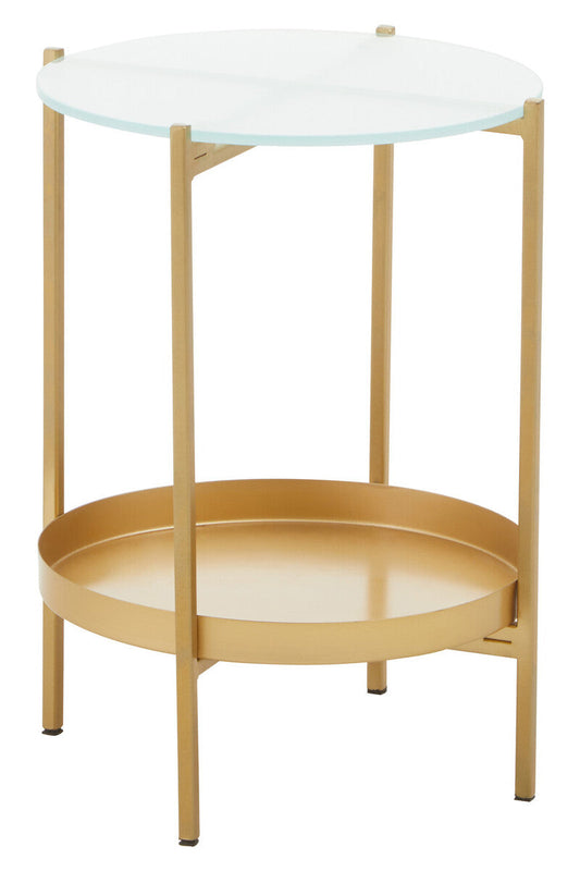 Pali Clear Glass and Gold Finish 2 Tier Side Table