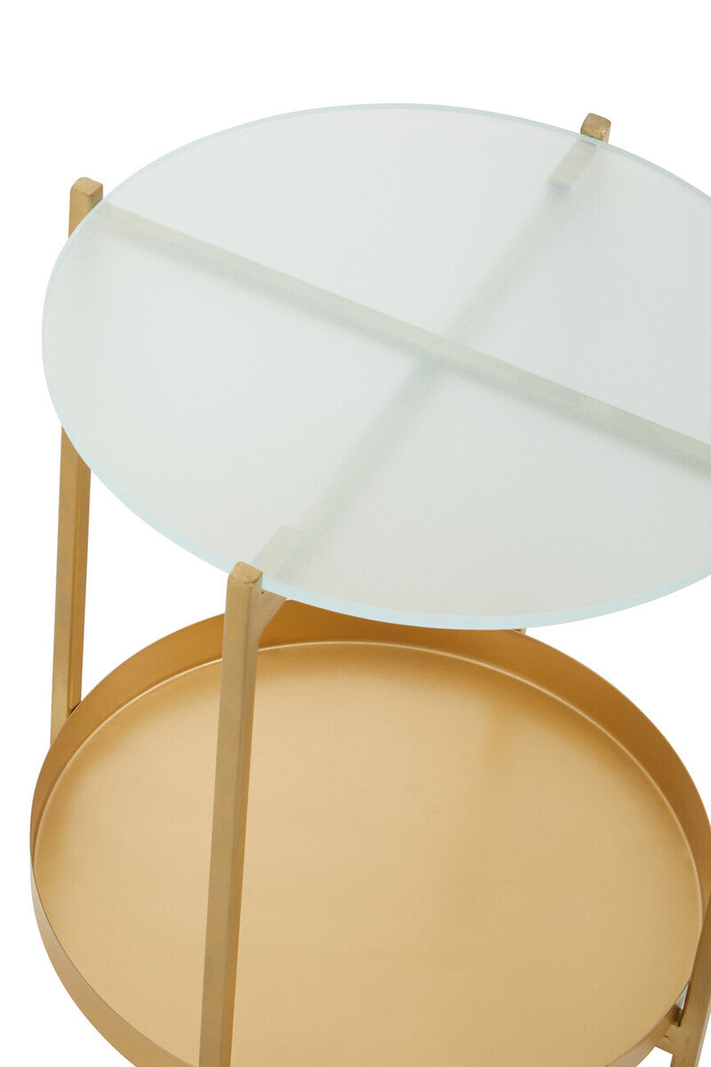 Pali Clear Glass and Gold Finish 2 Tier Side Table