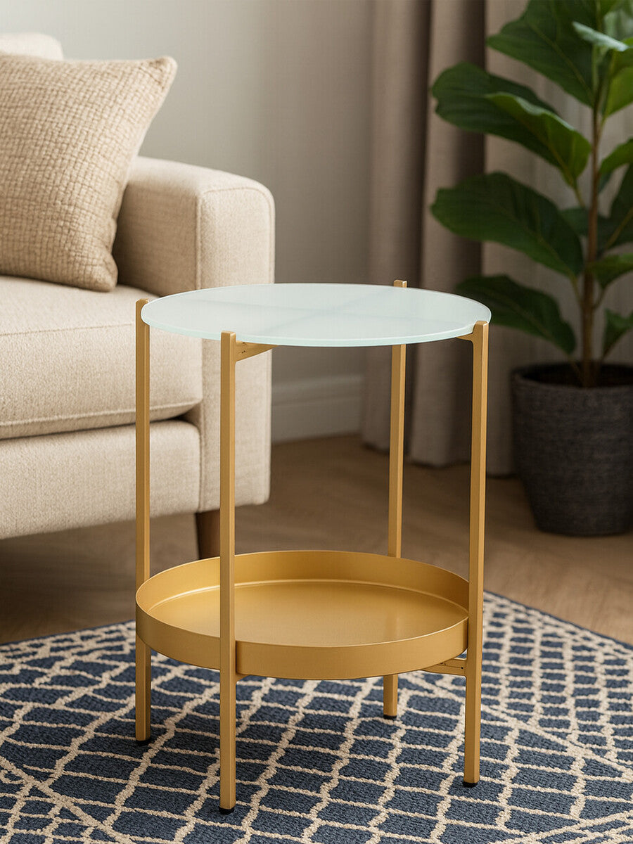 Pali Clear Glass and Gold Finish 2 Tier Side Table