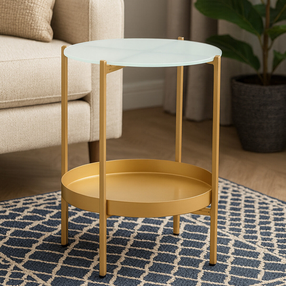 Pali Clear Glass and Gold Finish 2 Tier Side Table