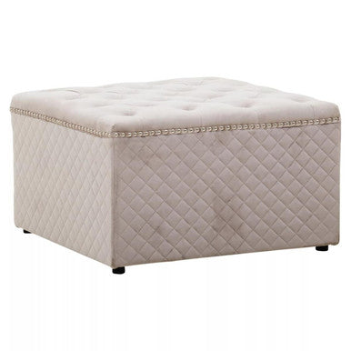 Zamora Mink Velvet Ottoman with Button Tufting