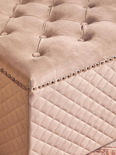 Zamora Mink Velvet Ottoman with Button Tufting