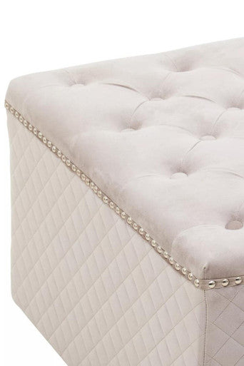 Zamora Mink Velvet Ottoman with Button Tufting