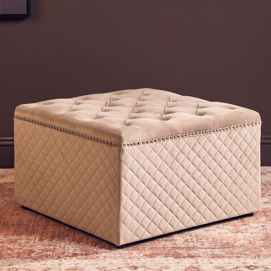 Mink Velvet Ottoman with Button Tufting