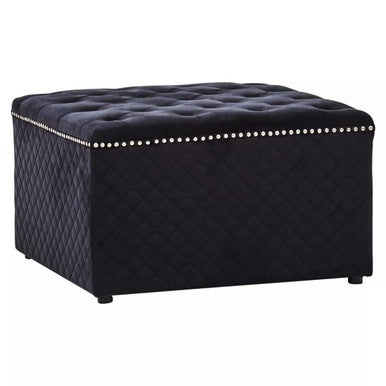 Zamora Square Black Velvet Ottoman with Button Tufting