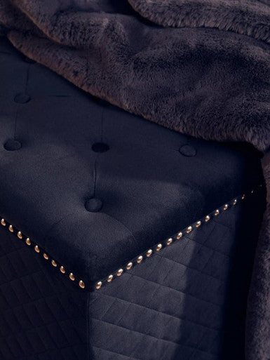 Zamora Square Black Velvet Ottoman with Button Tufting