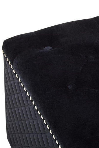 Zamora Square Black Velvet Ottoman with Button Tufting