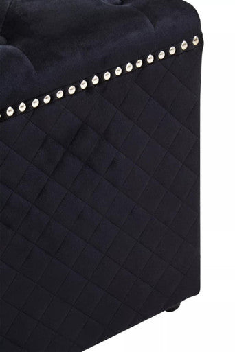 Zamora Square Black Velvet Ottoman with Button Tufting