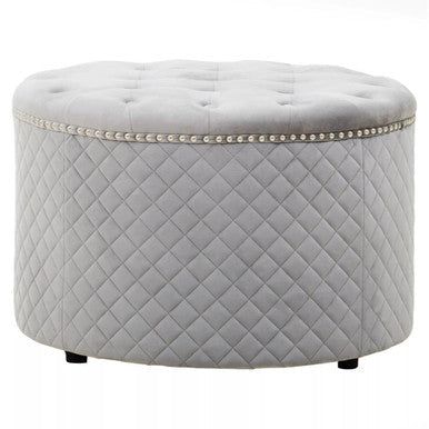 Zamora Grey Velvet Round Button Tufted Ottoman