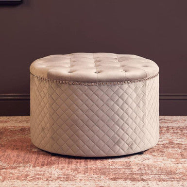 Zamora Grey Velvet Round Button Tufted Ottoman